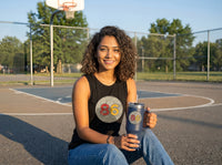 Zoe BasketballCourt wearing tumbler #86